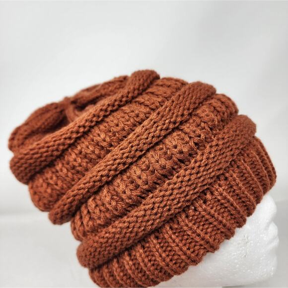 Furtalk Slouchy Knit  Rust Brown Beanie Hat Fleece Lined Ski Skull One Size New - Picture 4 of 8